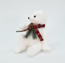 Decoração Enfeite Natalino Urso Polar Cachecol Xadrez 20 cm - Gici Decor