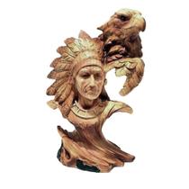 Decoração Escultura Índio Cacique Americano Com Águia Estátua Resina 18cm - Gici Decor
