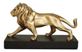 Decoração Escultura Leão Poliresina Dourado Base Mart 17818