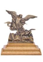Decoração escultura São Miguel Arcanjo mini com pedestal