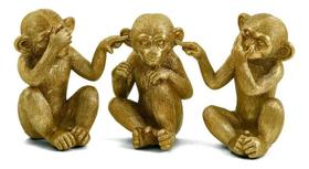 Decoraçao Esculturas Macaco Dourado 3 Peças Mart 17832