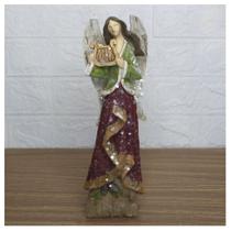 Decoração Estatueta Natalina Anjo Da Harpa Em Resina 29cm - Gici Christmas