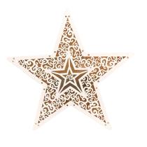 Decoração estrela de madeira corte laser branca c/5 leds -20cm.