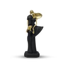 Decoração Família Unida Pai Mãe E Filha Em Gesso Preto Com Detalhes Em Ouro - VÁRIAS VARIEDADES