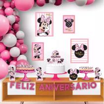 Decoração Festa Aniversário Infantil pra Menina Minnie Rosa Com 40 Enfeites