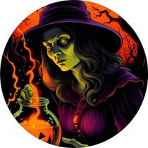 Decoração Festa Halloween Painel Redondo Sublimado Bruxas Góticas ou Místicas Grande 1,50 cm Tecido Premium Veste Fácil