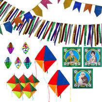 Decoração Festa Junina 50m Bandeirinhas Balões Nylon Papel Kit - Real Seda