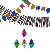Decoração Festa Junina Kit com Bandeirinhas e Balões Coloridos - Real Seda