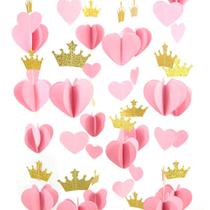 Decoração Garland Mybbshower Gold Pink 3D Paper Heart Crown Decoração Garland Mybbshower Gold Pink 3D Paper Heart Crown