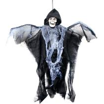 Decoração Halloween Boneco Esqueleto Caveira pra Pendurar Bate as Asas Movimento Som e Luz