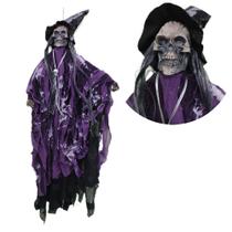 Decoração Halloween Bruxa Esqueleto com Som e Luz 60cm