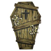 Decoração Halloween Cemitério Caixão Grande 50 Com Com Suporte Enfeite Chão e Mesa Festa Aniversário