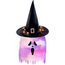 Decoração Halloween Fantasma Led Iluminado com Chapéu de Bruxa Abobora Panico Branco Pendurar Decoração Halloween Fantasma Led Iluminado com Chapéu de Bruxa Abobora Panico Branco Pendurar
