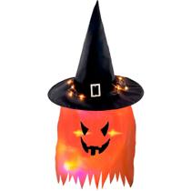 Decoração Halloween Fantasma Led Iluminado com Chapéu de Bruxa Abobora Panico Branco Pendurar Decoração Halloween Fantasma Led Iluminado com Chapéu de Bruxa Abobora Panico Branco Pendurar