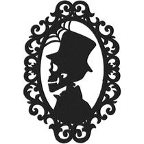 Decoração Halloween Painel Quadro Silhueta Caveira Homem Mulher em EVA Moldura Preta Grande Vintage 50 cm