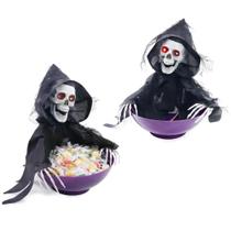 Decoração Halloween Petisqueira Doces Caveira da Morte Que Mexe Sozinha