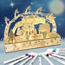 Decoração iluminada LED de quebra-cabeça de madeira 3D Christmas Village