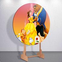 Decoração infantil festa com painel redondo capa Fera princesa Bela tamanhos grande e mini