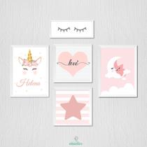 Decoração Infantil Menina Unicórnio com Olhinho, Coração e Estrela