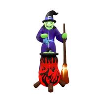 Decoração Inflável De Bruxa Para Halloween 2.4M Com Lâmpada LED De Chamas Para Jardim E Quintal Decoração Inflável De Bruxa Para Halloween 2.4M Com Lâmpada LED De Chamas Para Jardim E Quintal
