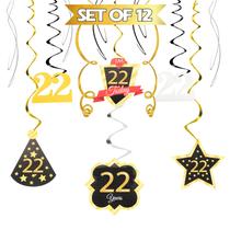 Decoração LINGTEER Feliz 22º aniversário preto/dourado 22 anos Decoração LINGTEER Feliz 22º aniversário preto/dourado 22 anos