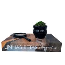 Decoração livro fake + vaso cachepot preto + lupa de aumento - Dünne It