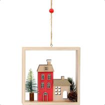 Decoração Natal de Parede ou Porta Vila Natalina Casinha de Madeira com Cordão