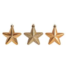 Decoração Natal Pendurar Árvore 6 PÇS Estrela Ouro 7cm - Cromus