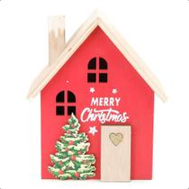 Decoração Natalina Casinha de Natal em Madeira MDF com Neve e Chaminé Vila Vilarejo Cenario