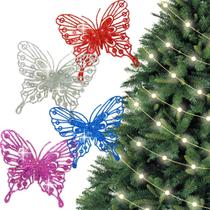 Decoração Natalina Enfeite p/Árvore de Natal 2 Borboletas com Brilho
