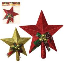 Decoração Natalina Estrela Ponteira Arvore de Natal Dourada Ou Vermelha Decorada - Fantasias Carol ZE