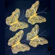 Decoração natalina kit c/4 borboletas organza dourada c/pedras -15cm. - magizi