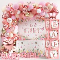 Decoração para Chá de Bebê WHYMEO - Rosa e Dourado - It's a Girl
