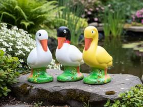 Decoração para jardim patinho tuiuiú e garça em cerâmica