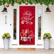 Decoração para Natal Papai Noel Capa de Porta ou Painel de Mesa em Tecido Veste Fácil com Elástico