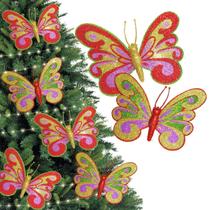 Decoração para o Natal 2 Enfeites de Borboletas Brilhantes Douradas
