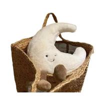 Decoração Para Quarto Infantil, Almofada De Pelúcia Em Forma De Rosto Sorridente, Lua E Sol Amarelo,