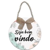 Decoração Placa de Porta Guirlanda Frases Bem vindo Jesus Vive Lar Abençoado com Laço Grande 30cm