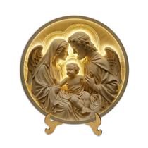 Decoração Religiosa com apoio de mesa Sagrada Família Jesus Maria José Efeito 3D 19cm