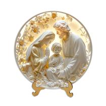 Decoração Religiosa com apoio de mesa Sagrada Família Jesus Maria José em MDF 19cm