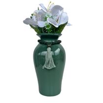 Decoração sala vaso verde + arranjo flor + colar Japamala