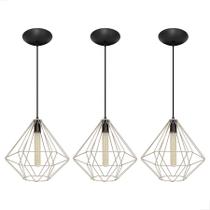 Decoração Sofisticada: Kit 3 Pendentes Cromados em Formato de Diamante