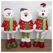 Decoração Trio Natal Papai Noel Boneco De Neve E Rena Perna Ajustável 45cm