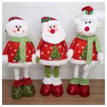 Decoração Trio Natal Papai Noel Boneco De Neve E Rena Perna Ajustável 45cm Decoração Trio Natal Papai Noel Boneco De Neve E Rena Perna Ajustável 45cm