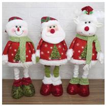 Decoração Trio Natal Papai Noel Boneco De Neve E Rena Perna