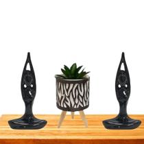 Decoração vasinho com enfeite cerâmica 3 peças preto - Fenima