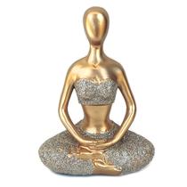 Decoração Yoga Dourada Meditação Em Resina meditando posição enfeite rezando