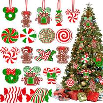 Decorações da árvore de Natal, pirulito de Natal doces enfeites de cana cartões de papel pendurados Mick-ey Mouse Gingerbread decoração de Natal para decorações de árvore de Natal de hortelã-pimenta - Conjunto de 26