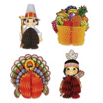 Decorações de Ação de Graças Beistle Mini Pilgrim & Turkey x4