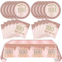 Decorações de aniversário, 100 talheres em ouro rosa, 41 unidades para mulheres Decorações de aniversário, 100 talheres em ouro rosa, 41 unidades para mulheres